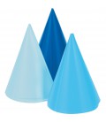 8 Mini Blue Party Hats