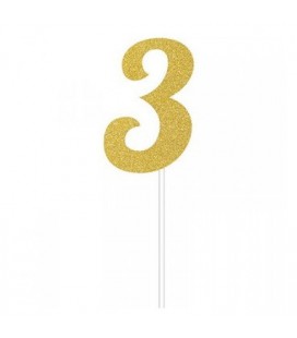 Gold Glitter Topper Chiffre 3