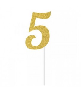 Gold Glitter Topper Chiffre 5