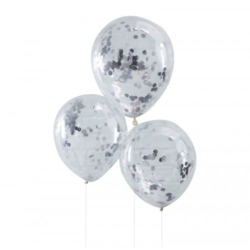 5 Silver Confetti Balloons