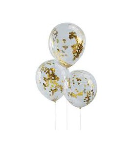 5 Gold Confetti Balloons