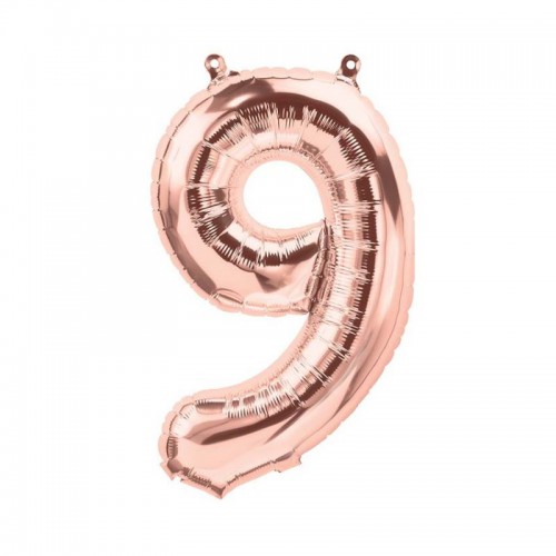 Rose Gold Mylar Ballon Number 9