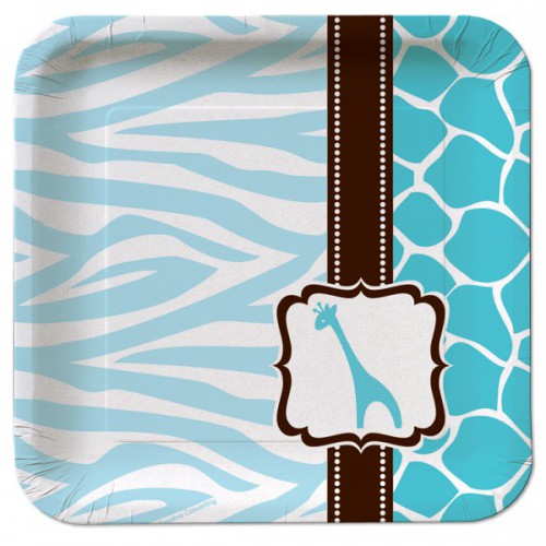 Assiettes Dessert Baby Shower Safari Bleu