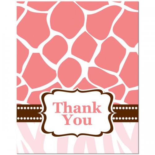 Baby Shower Safari Pink Thank You Cards