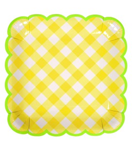 Grandes Assiettes Motif Vichy Jaune