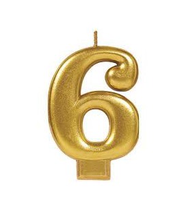 Number 6 Gold Candle