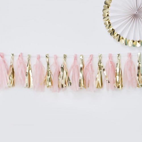 Quasten-Girlande in Gold & Pink