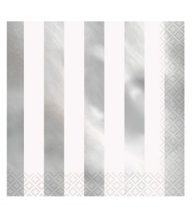 16 SILVER FOIL STRIPE LUNCHEON NAPKINS