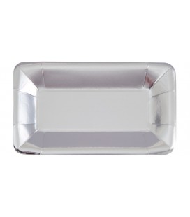 8 Metallic silver rectangular appetizer plates