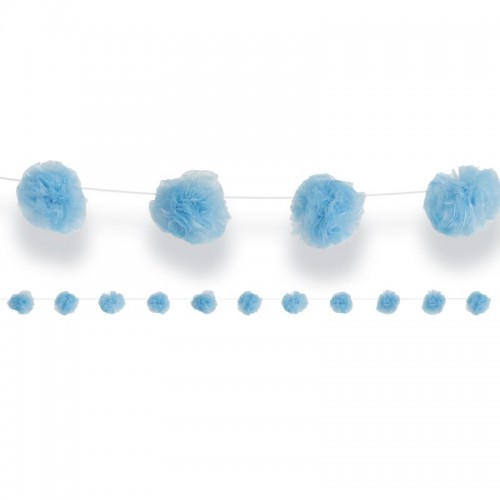 Guirlande Pompon en tulle bleu