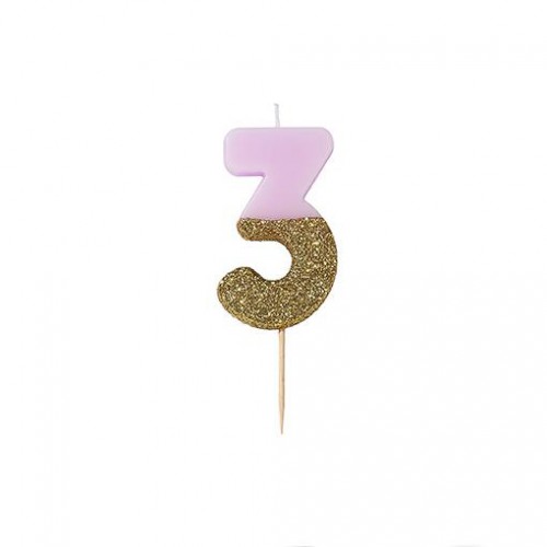 Number 2 Pink Glitter Candle
