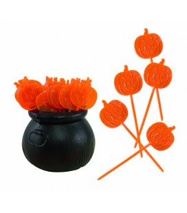 Caldron with Pumpkin Party Picks