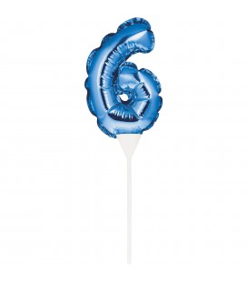 MINI BLUE BALLOON NUMBER 6 CAKE TOPPER