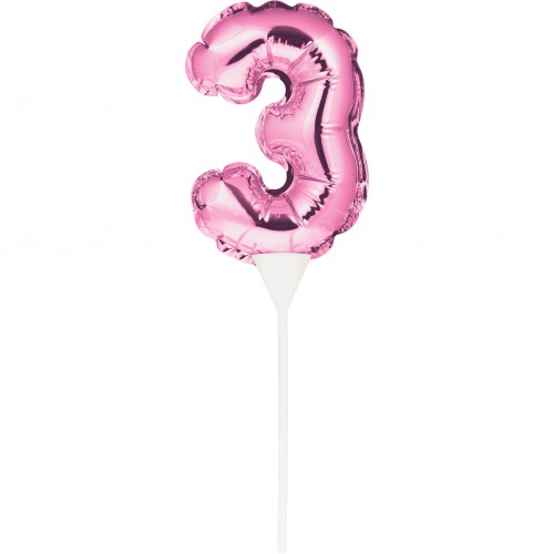 ROSA CAKE TOPPER MINILUFTBALLON ZIFFER 3