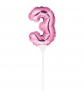 ROSA CAKE TOPPER MINILUFTBALLON ZIFFER 3