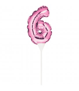 ROSA CAKE TOPPER MINILUFTBALLON ZIFFER 6