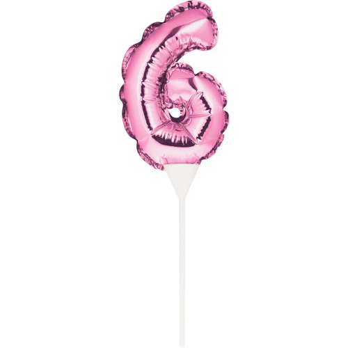 MINI PINK BALLOON NUMBER 6 CAKE TOPPER