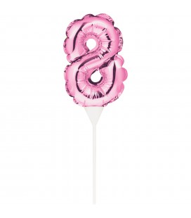 ROSA CAKE TOPPER MINILUFTBALLON ZIFFER 8