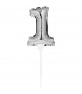 Silberner Cake Topper Miniluftballon Ziffer 1