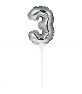 Mini Ballon Argenté Cake Topper Chiffre 3