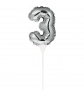 Mini Ballon Argenté Cake Topper Chiffre 3