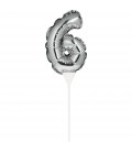 Silberner Cake Topper Miniluftballon Ziffer 6
