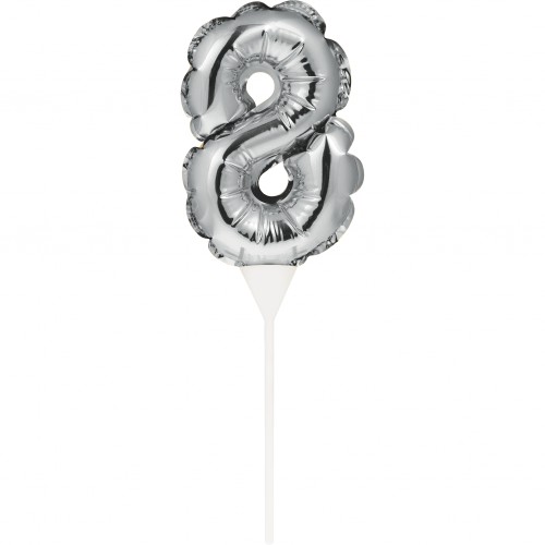 Mini Silver Balloon Number 8 Cake Topper