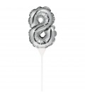 Silberner Cake Topper Miniluftballon Ziffer 8