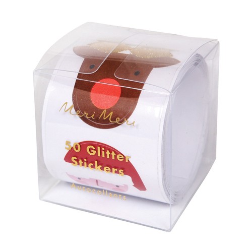 Rolle 50 Aufkleber Weihnachtsmann & Rentier Stickers