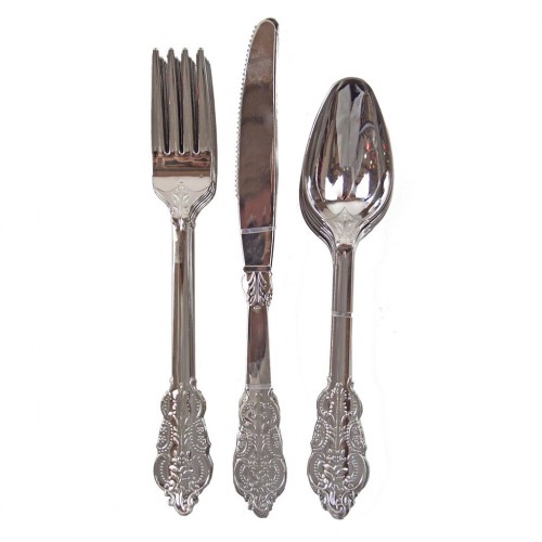 Party Porcelain Silver Plastic Cutlery