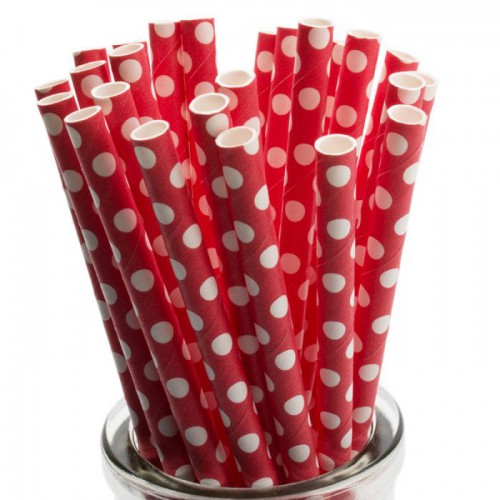 25 Red Polka Dots Paper Straws
