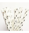 25 Pailles Papier à Pois Argent