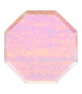 8 Große achteckige Teller in Regenbogenfarbe