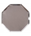 8 Grandes Assiettes Octogonales Argent