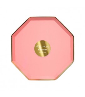 8 Kleine achteckige Teller Korallenrosa