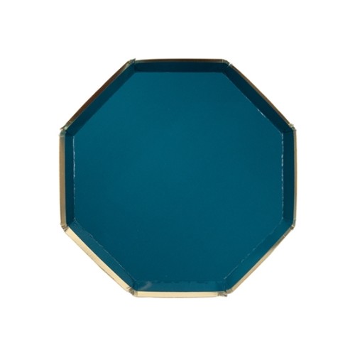 8 Assiettes Dessert Octogonales Bleu Canard