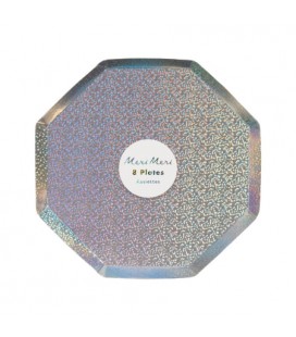 8 Assiettes Dessert Octogonales Argent Paillettes