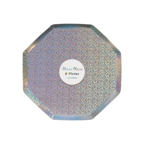 8 Silver Sparkle Octogonal Dessert Plates