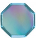8 Holographic Blue Octagonal Dessert Plates