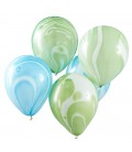 10 Green & Blue Marble Balloons