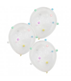 5 Pastell Bommel-Luftballons - Pastel Party