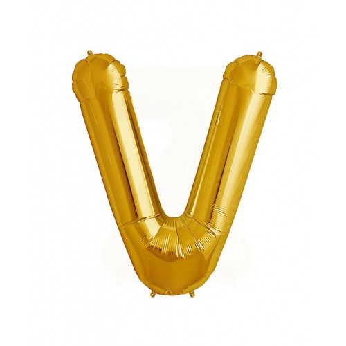 Gold Letter V Mylar Balloon