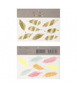 Gold & Neon Feather Temporary Tattoos