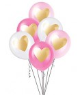 6 Luftballons mit goldenem Herz