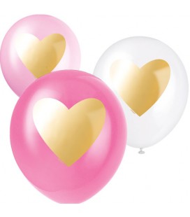 6 Gold Heart Balloons