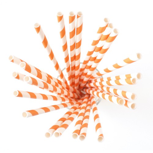 24 Orange Striped Paper Straws