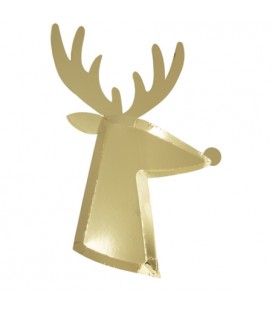 8 Large Golden Reindeer Plates