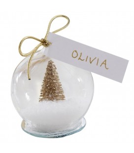 Gold Tree Snow Globe Place Cards