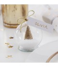 Gold Tree Snow Globe Place Cards