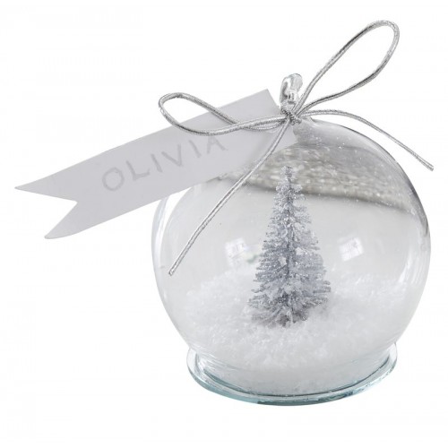 Silver Tree Snow Globe Place Cards